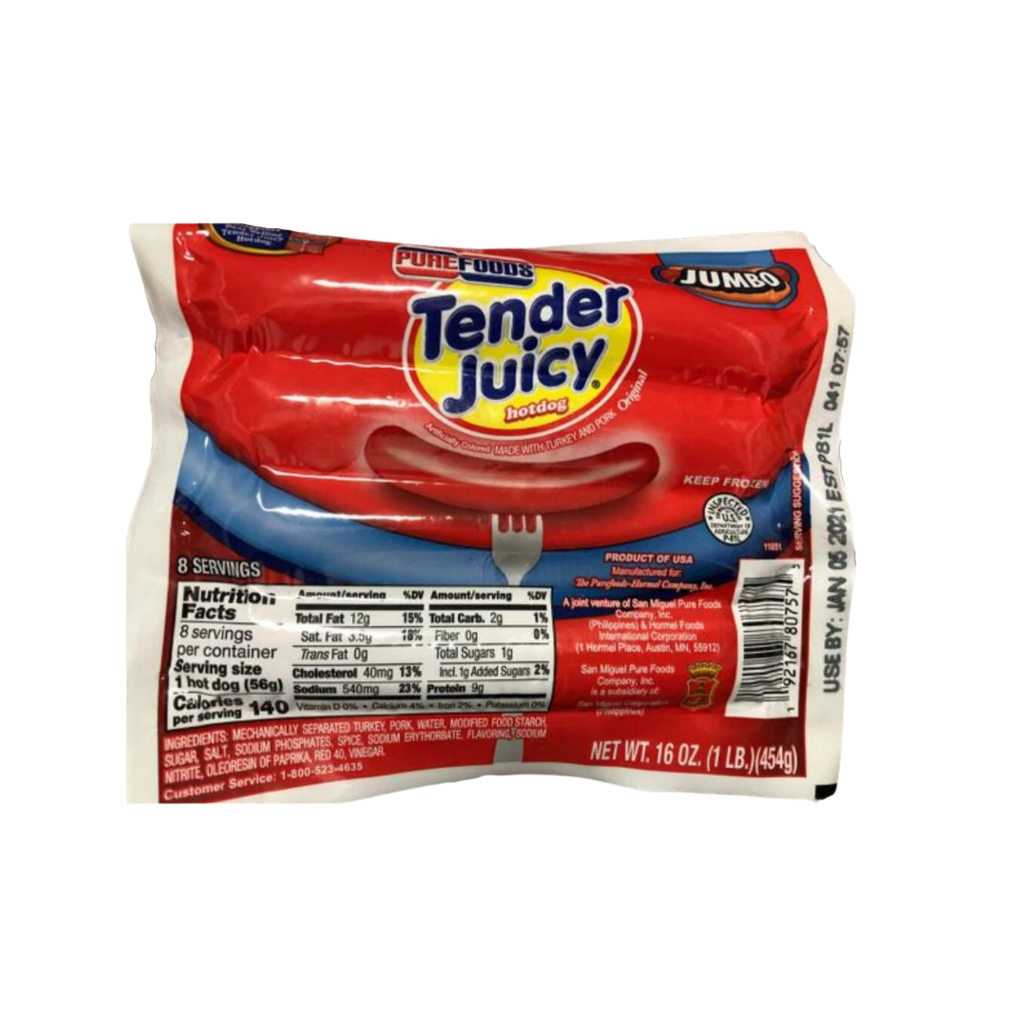 Purefoods Tender Juicy Hotdog Jumbo - 4/454g  | 16oz